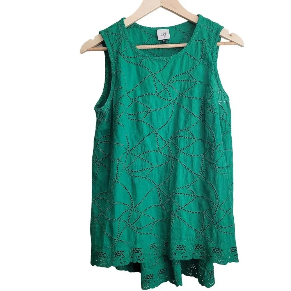 Cabi Women's Gemma Eylet Tank Top Blouse Size S Kelly Green Sleeveless